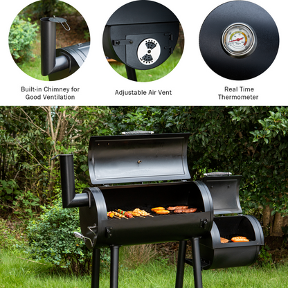 Large Charcoal Grill with Smoker Combination Set