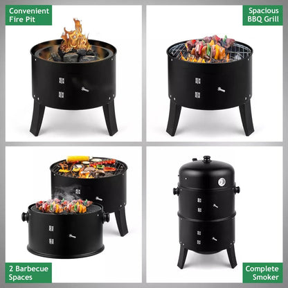 Portable Black Outdoor BBQ Smoker Grill