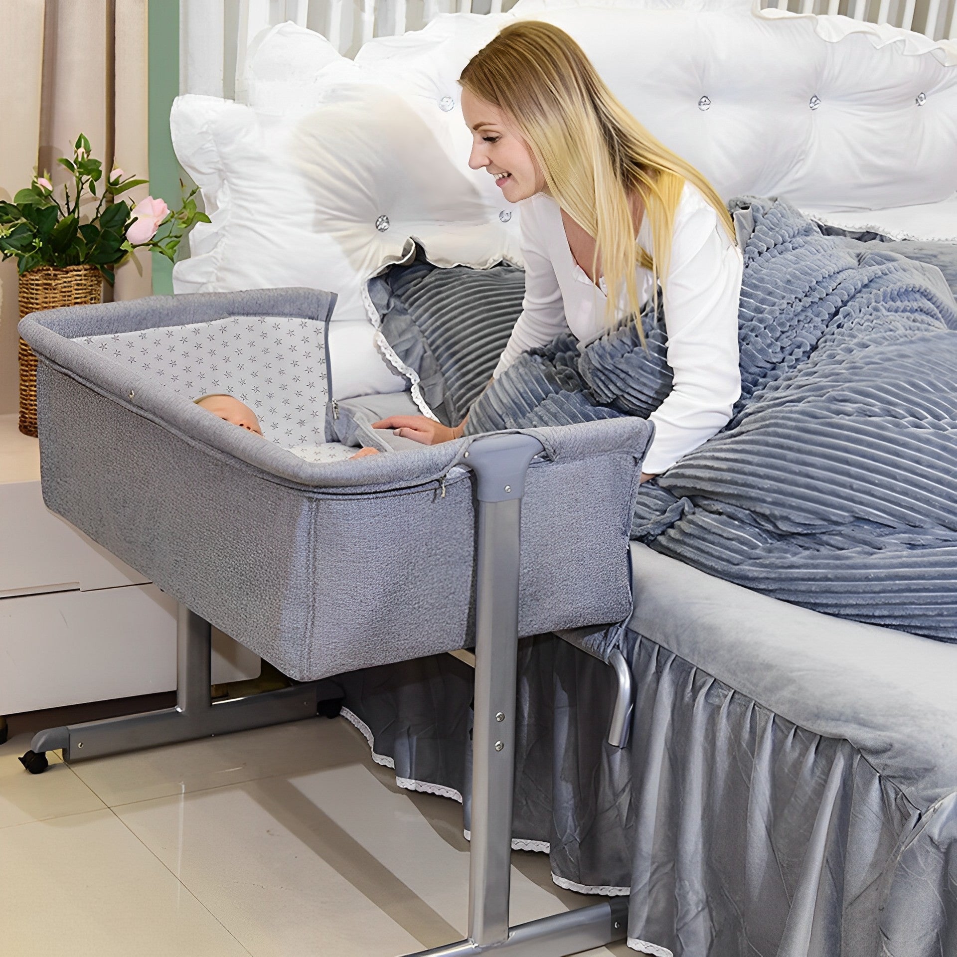 Space Saving Baby Bedside Sleeper Bassinet - Pexav