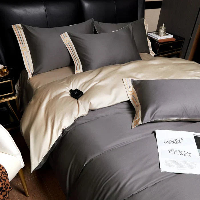 Satin Cotton Embroidered Bedding Set - Luxora-Gray-53.15 × 78.74 in-53.15 × 78.74 in-Nora Luxe