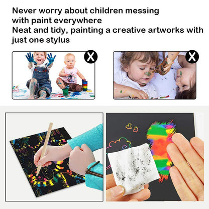 Scratch card set with Magical Rainbow Colors - ColorBurst-50× Paper + 4× Card Shapes + 5 Magic Pencils + 1× Brush and Sharpener-Nora Luxe