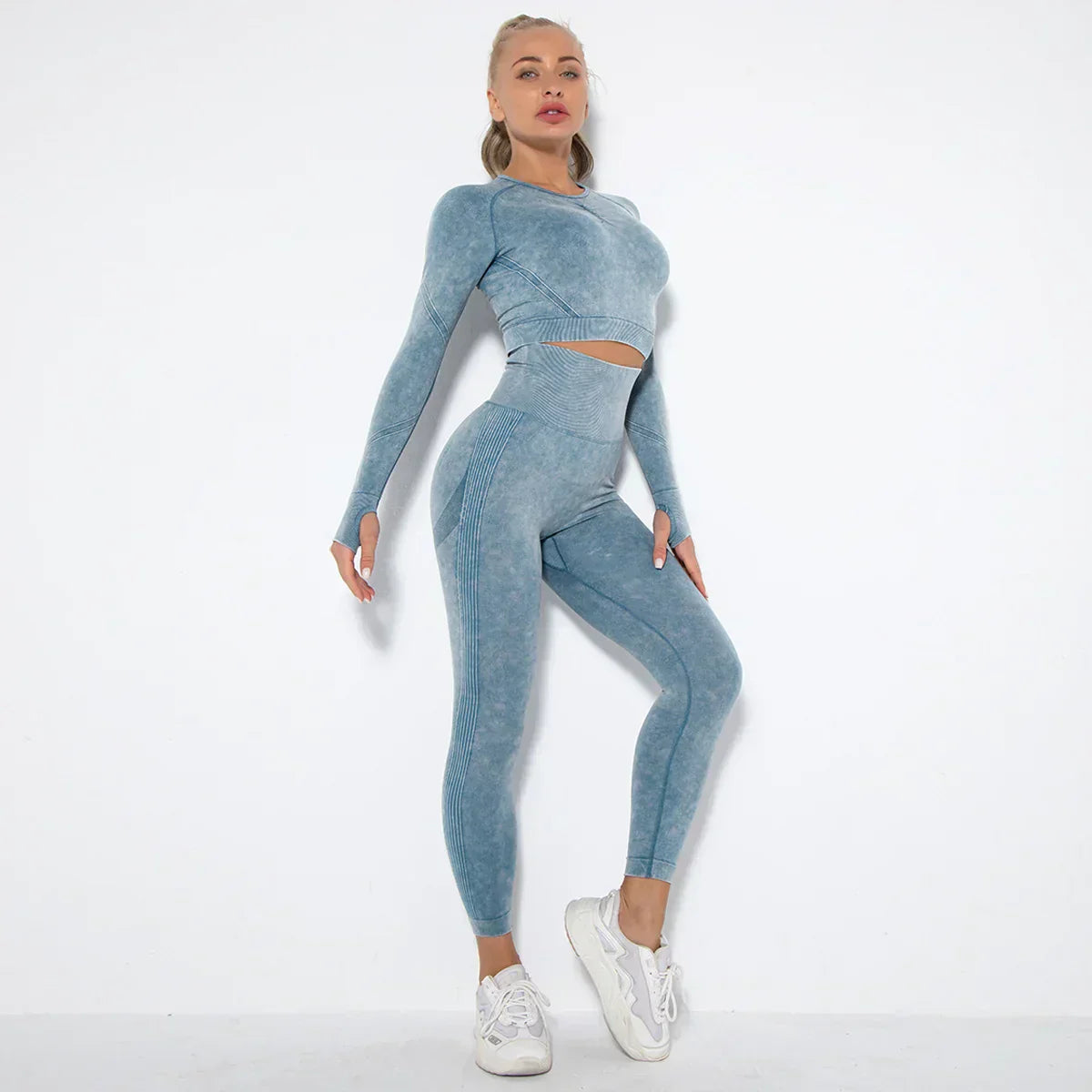 Seamless Women's Yoga Set with Cropped Top - Nova-Blue-S-Nora Luxe