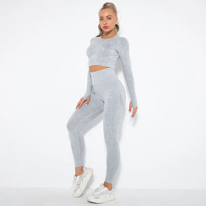 Seamless Women's Yoga Set with Cropped Top - Nova-Light Gray-M-Nora Luxe