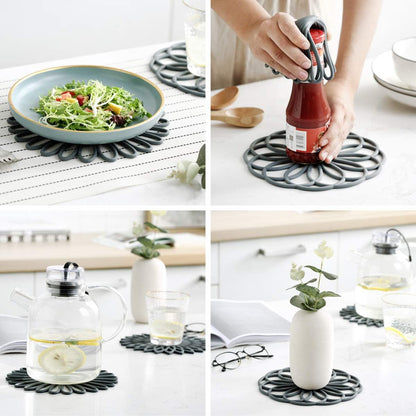 Set of 3 Silicone Coasters: Heat Resistant Heat Pads-Black-Nora Luxe