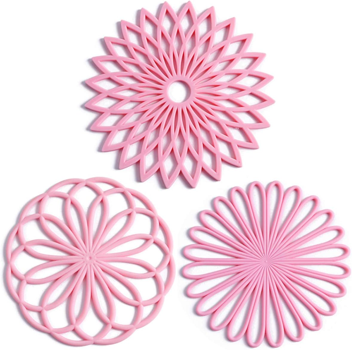 Set of 3 Silicone Coasters: Heat Resistant Heat Pads-Pink-Nora Luxe