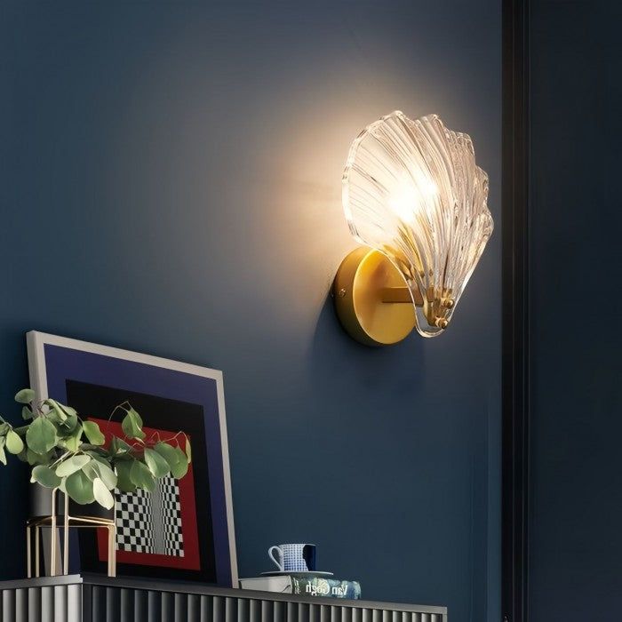 Modern Shell Glass Wall Light – Minimalist Coastal Sconce for Bedroom or Hallway