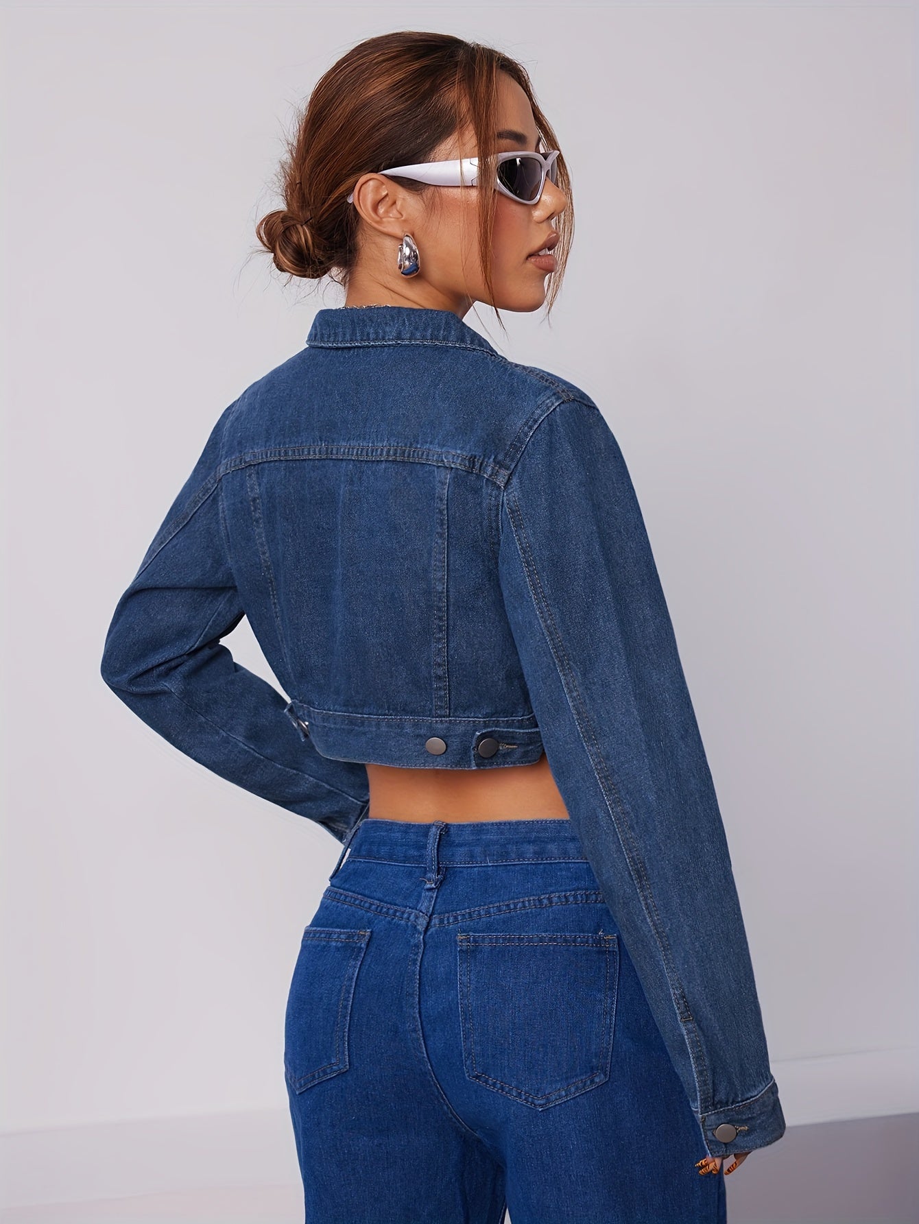 Short Fitted Denim Jacket in Vintage Blue - Elise-XS-Nora Luxe