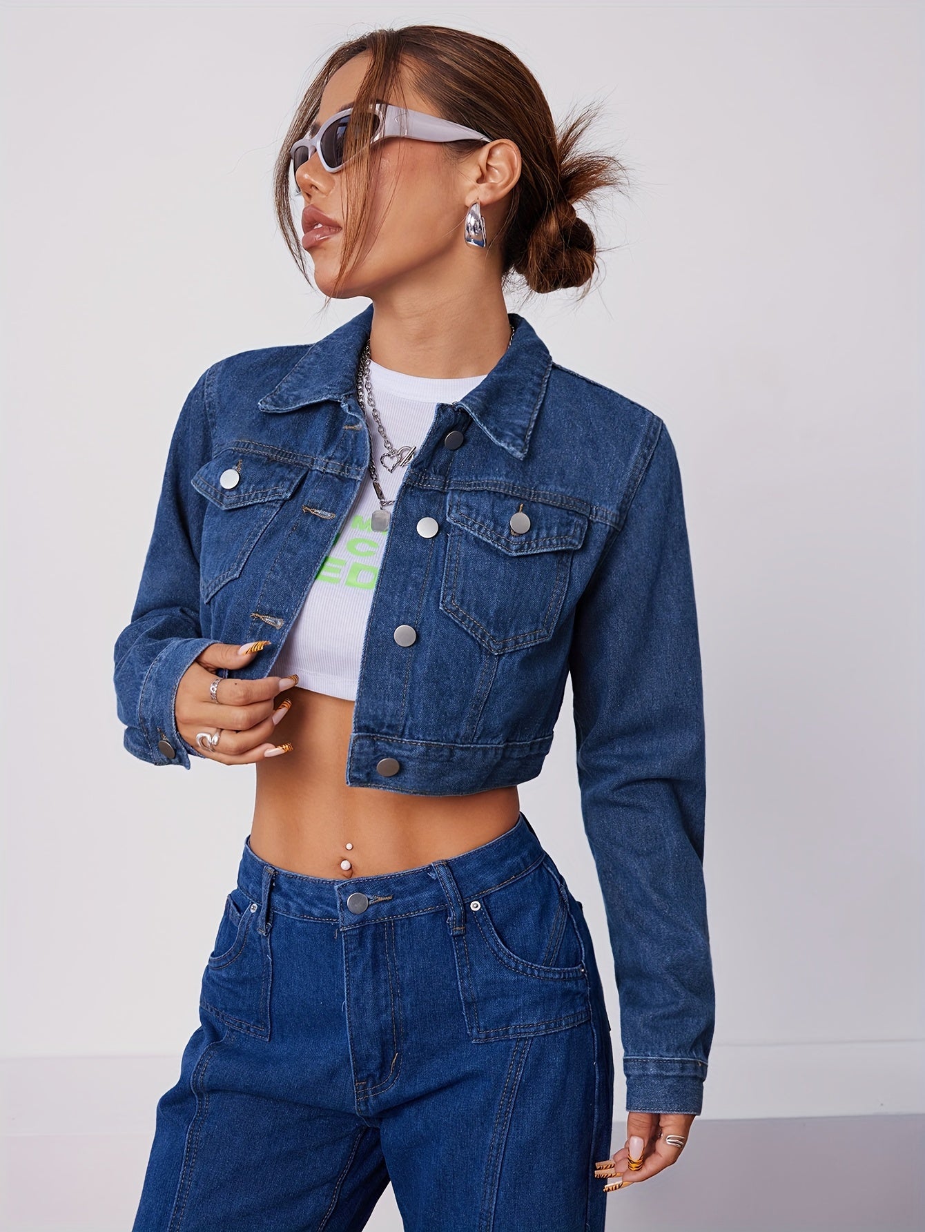 Short Fitted Denim Jacket in Vintage Blue - Elise-XS-Nora Luxe