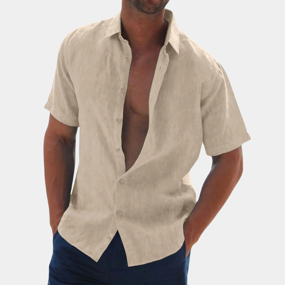 Short Sleeves Linen Men's Shirt - Dax-Khaki-S-Nora Luxe