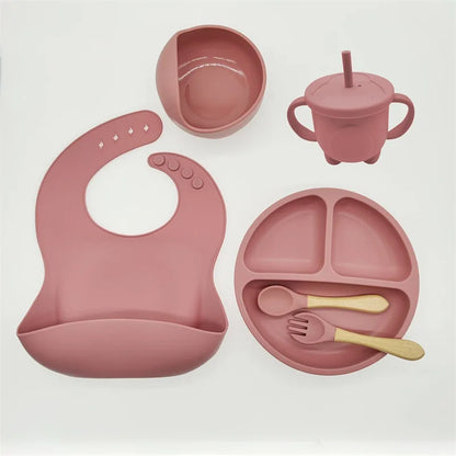 Silicone Feeding Set for Babies - TinyBites-Dark Pink-Nora Luxe
