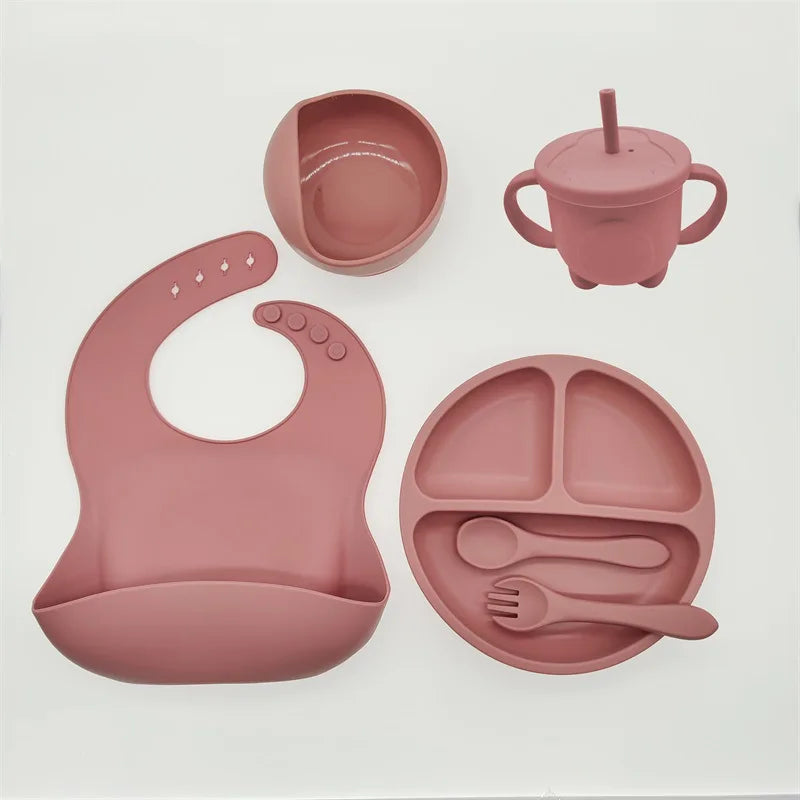 Silicone Feeding Set for Babies - TinyBites-Pink-Nora Luxe
