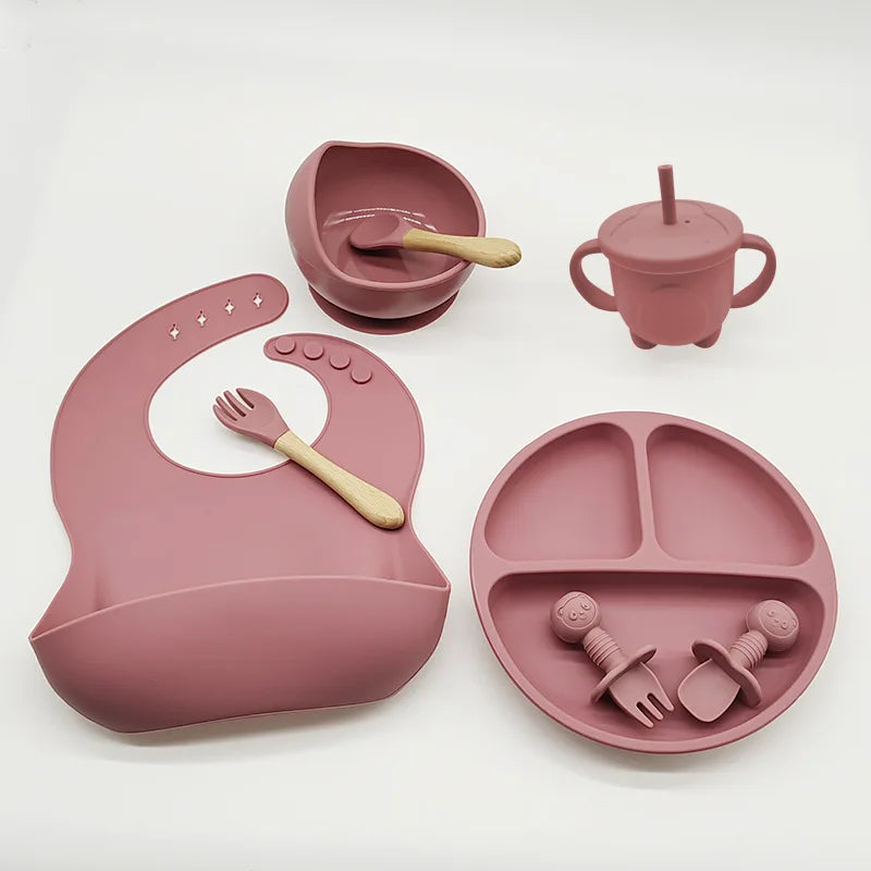 Silicone Feeding Set for Babies - TinyBites-Pink-Nora Luxe