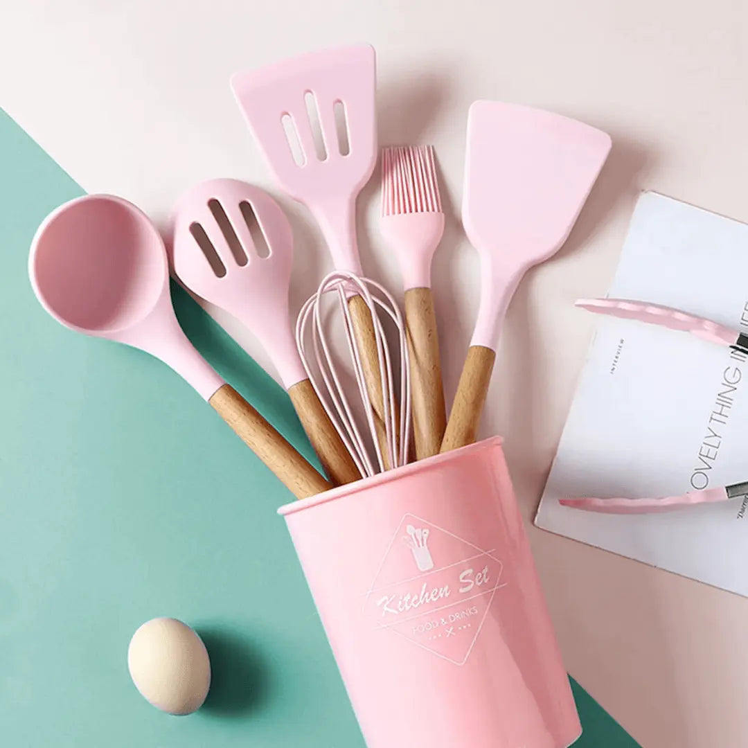 Silicone Kitchen Utensil Set - FlexiChef-Pink-Nora Luxe