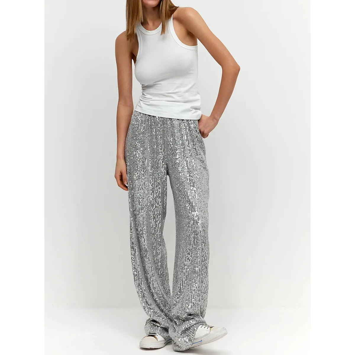 Shiny Sequin Party Pants - Luna - Pexav