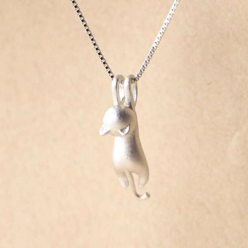 Shiny Kitty Sterling Silver Chain Necklace - Pexav