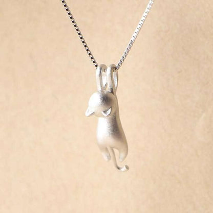 Shiny Kitty Sterling Silver Chain Necklace - Pexav