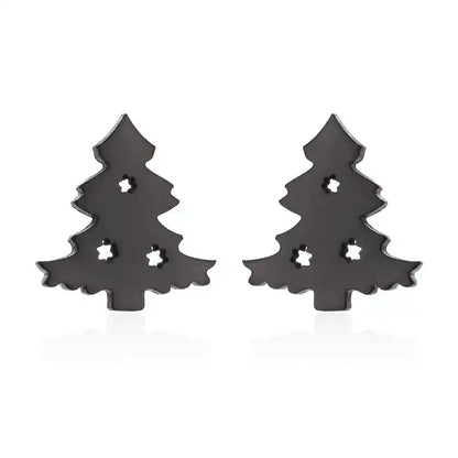 Silver Christmas Stud Earrings | Festive Women's Jewellery-CHRISTMAS TREE-BLACK-Nora Luxe
