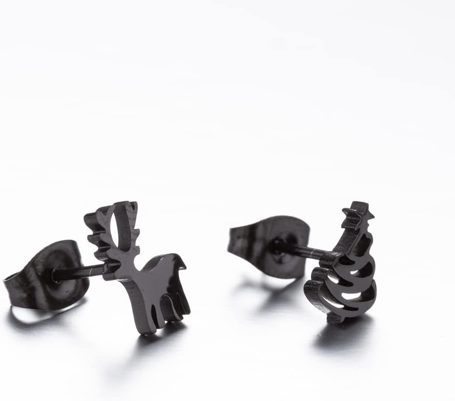 Silver Christmas Stud Earrings | Festive Women's Jewellery-CHRISTMAS TREE / REINDEER-BLACK-Nora Luxe