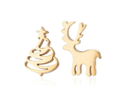 Silver Christmas Stud Earrings | Festive Women's Jewellery-CHRISTMAS TREE / REINDEER-GOLD-Nora Luxe