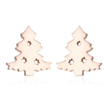 Silver Christmas Stud Earrings | Festive Women's Jewellery-CHRISTMAS TREE-ROSE GOLD-Nora Luxe