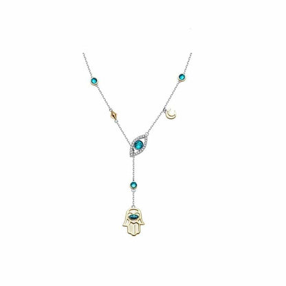 Silver Hamsa Crystal Necklace - Nayomi-Nora Luxe