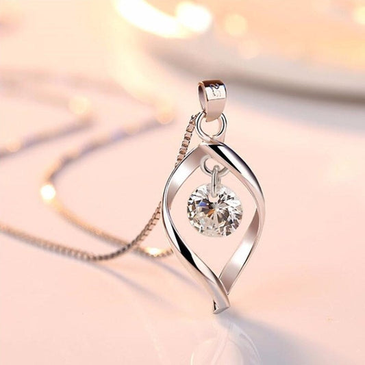 Sparkling Crystal Pendant Silver Chain Necklace - Pexav