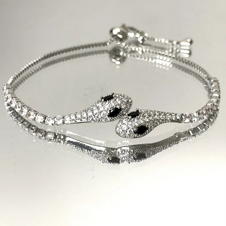 Shiny Snake Bangle with Sparkling Zirconia - Pexav