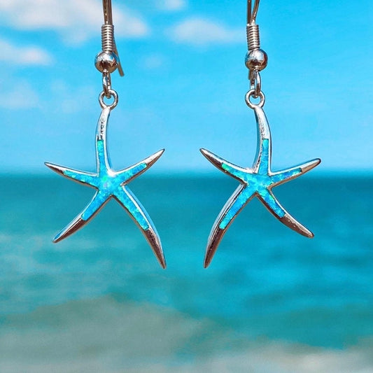 Shiny Ocean Starfish Opal Drop Earrings - Pexav