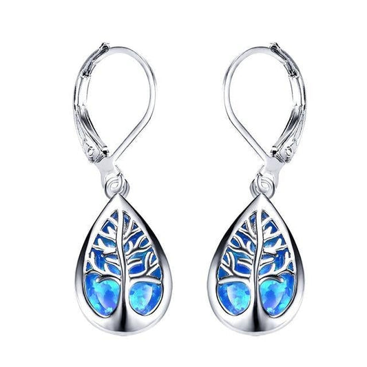 Sparkling Opal Tree Life Drop Earrings - Pexav
