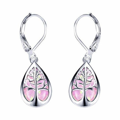 Silver Tree of Life Earrings with Opal - Mireille-Pink-Nora Luxe