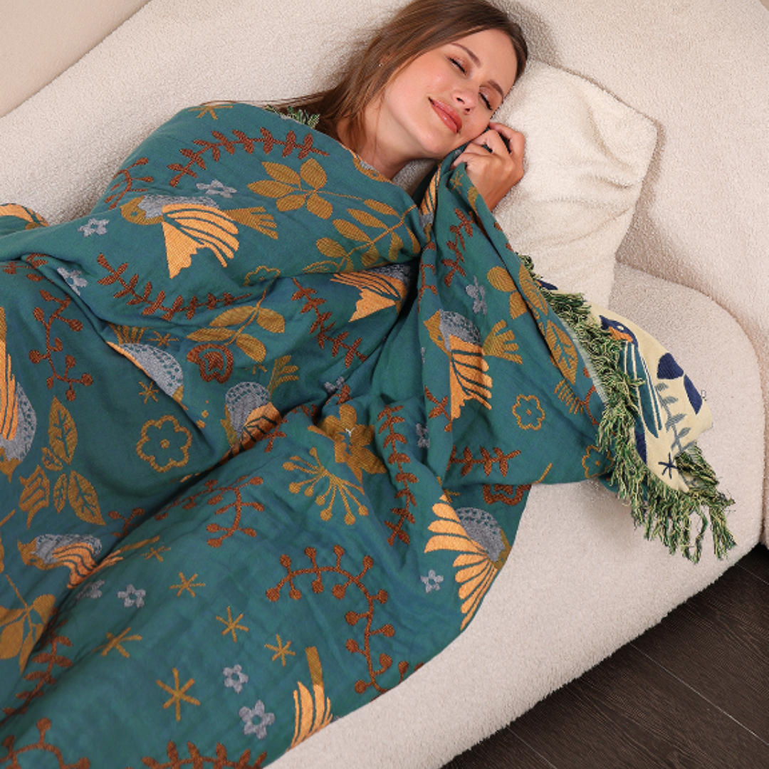 Colorful Floral Pattern Reversible Cotton Blanket