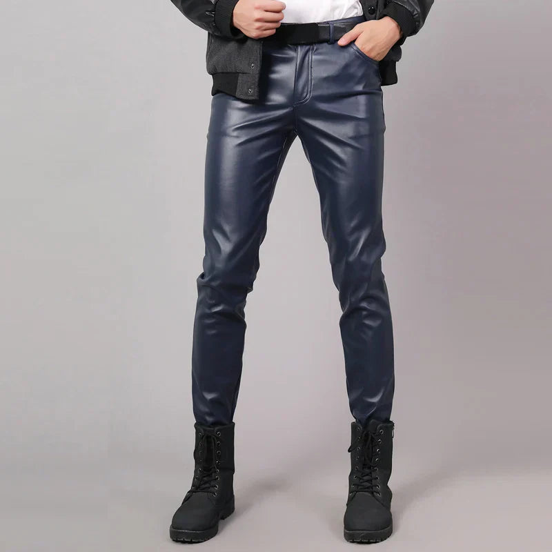 Skinny Fit Elastic Leather Trousers for Men - Lars-Black-28-Nora Luxe