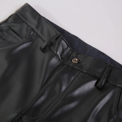 Skinny Fit Elastic Leather Trousers for Men - Lars-Black-28-Nora Luxe