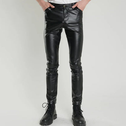 Slim Fit Stretch Leather Pants for Men - Pexav