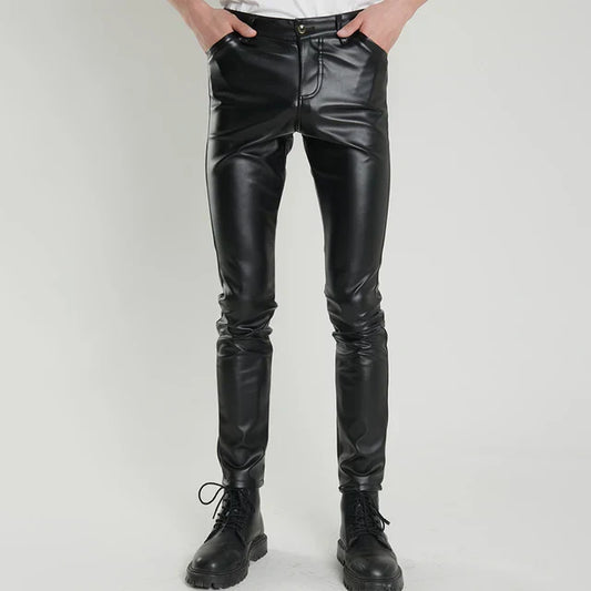 Slim Fit Stretch Leather Pants for Men - Pexav