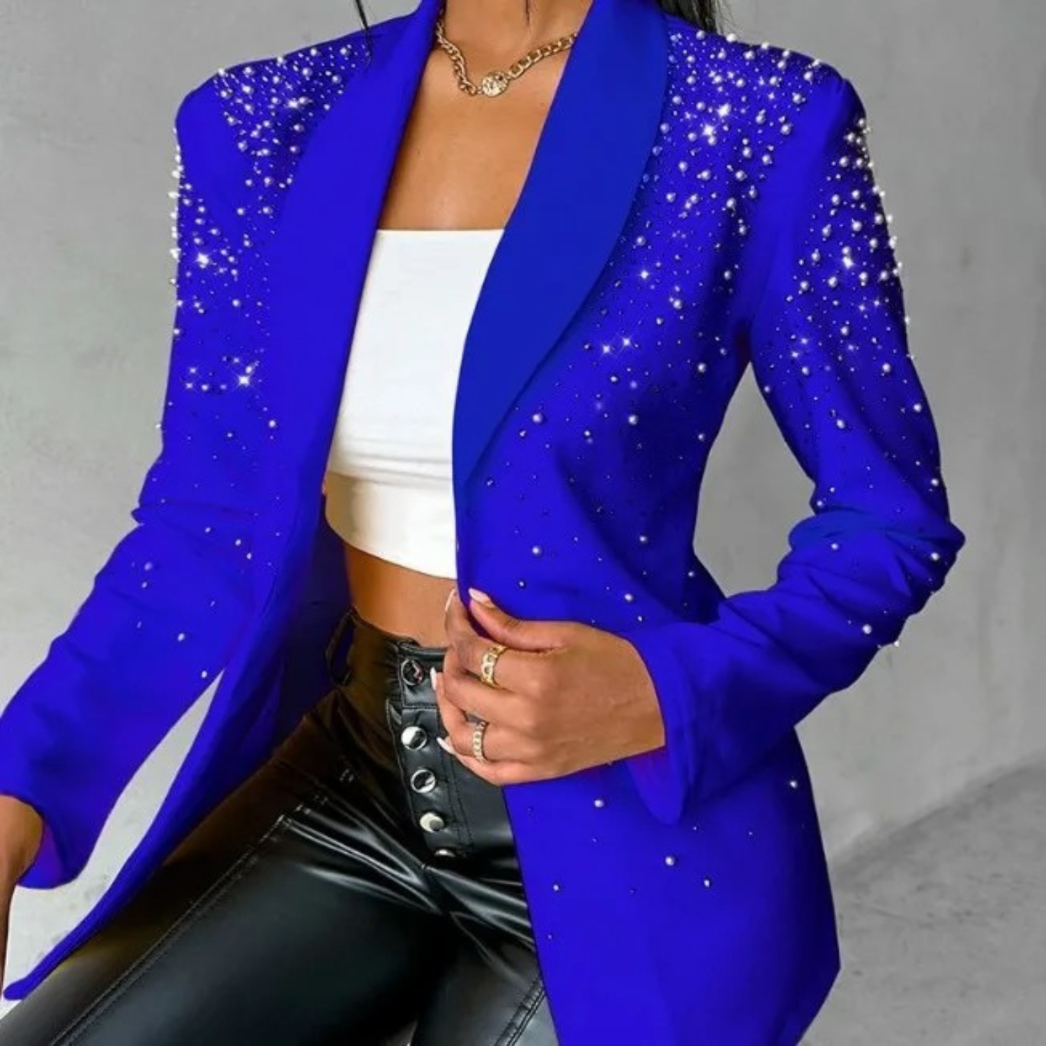 Slim Ladies Blazer with Pearl Details - Amara-Blue-S-Nora Luxe