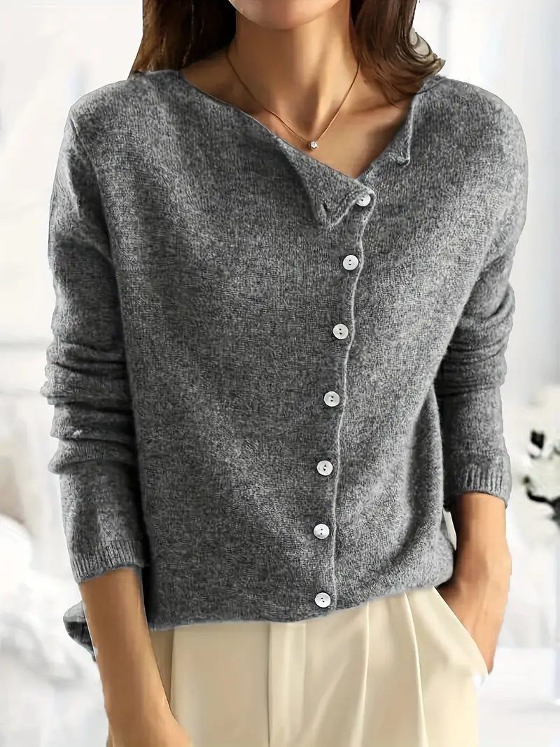 Smooth Asymmetrical Vest with Button Closure - Sienna-Dark Gray-S-Nora Luxe