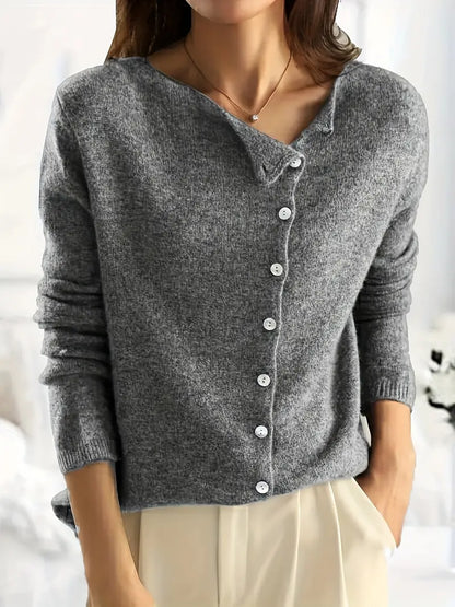 Smooth Asymmetrical Vest with Button Closure - Sienna-Dark Gray-S-Nora Luxe