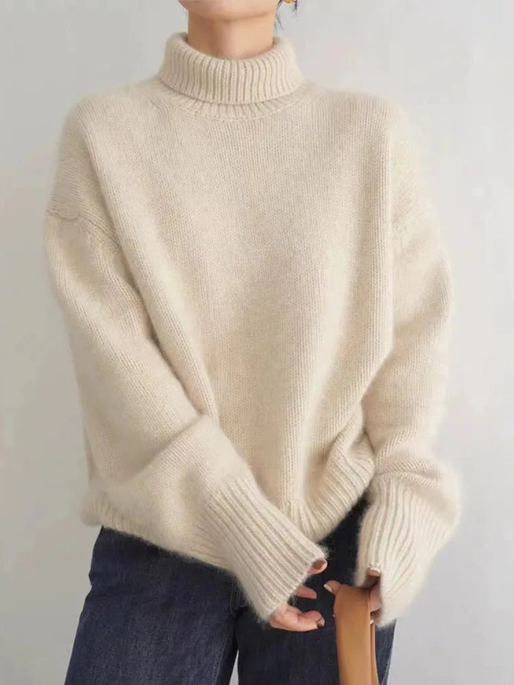 Soft Cashmere Women's Turtleneck - Seraphina-Beige-S-Nora Luxe