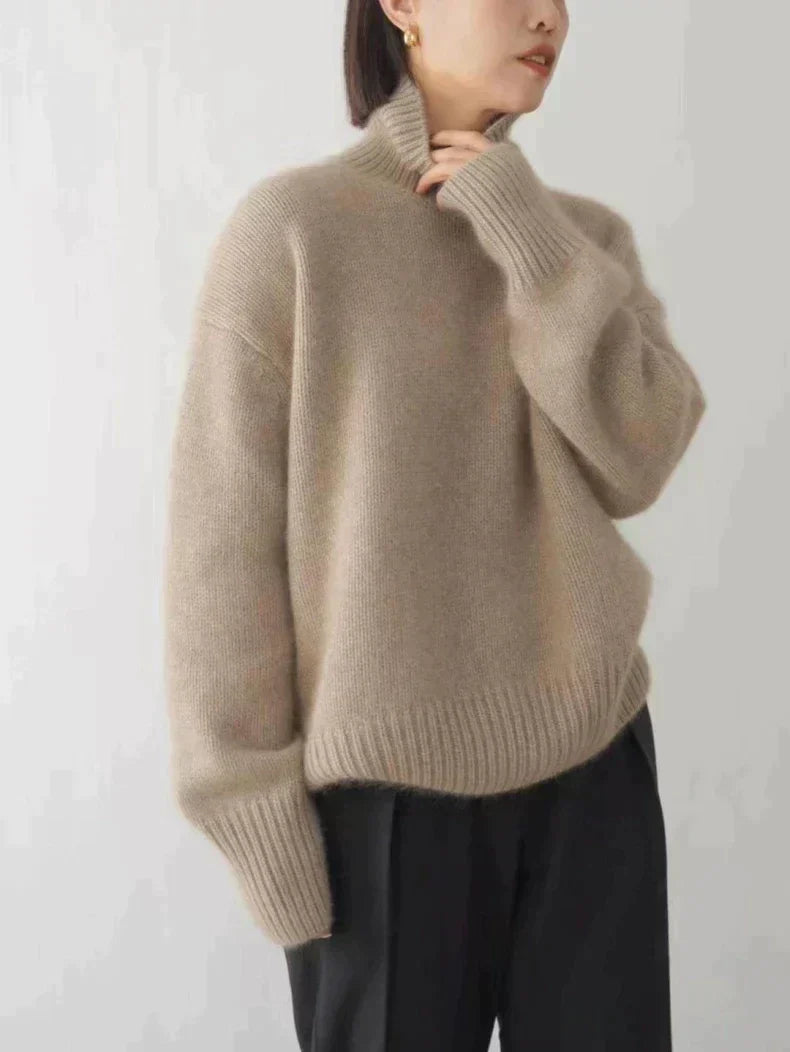 Soft Cashmere Women's Turtleneck - Seraphina-Khaki-S-Nora Luxe