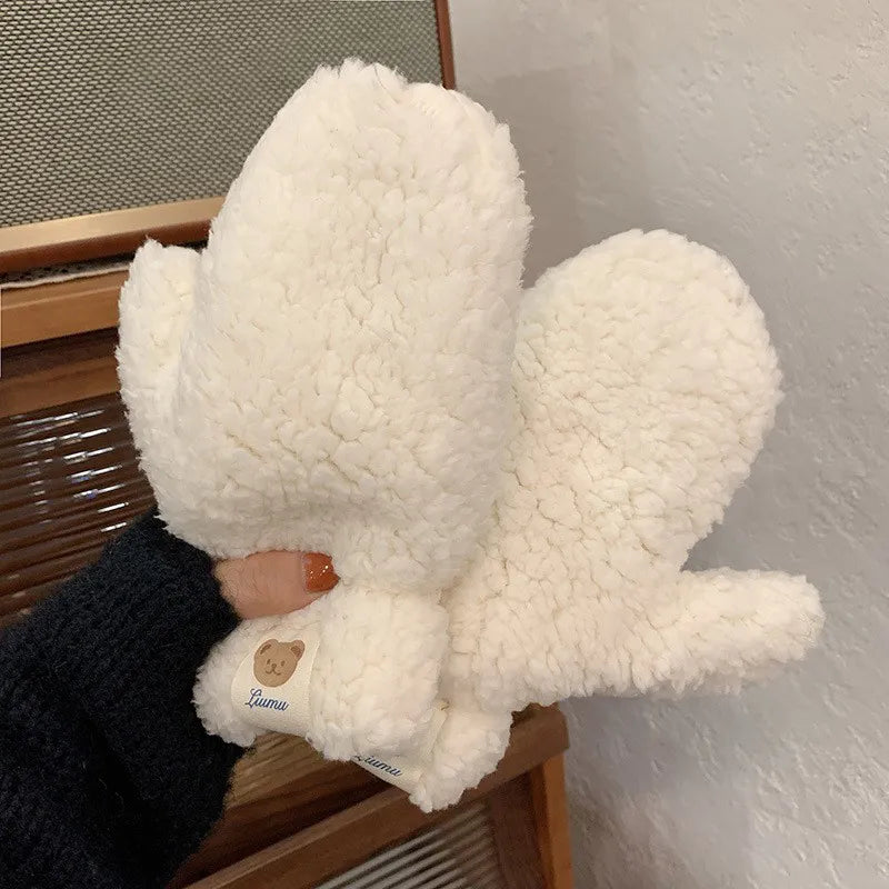 Soft Ladies Teddy Mittens - Mila-White A-Nora Luxe