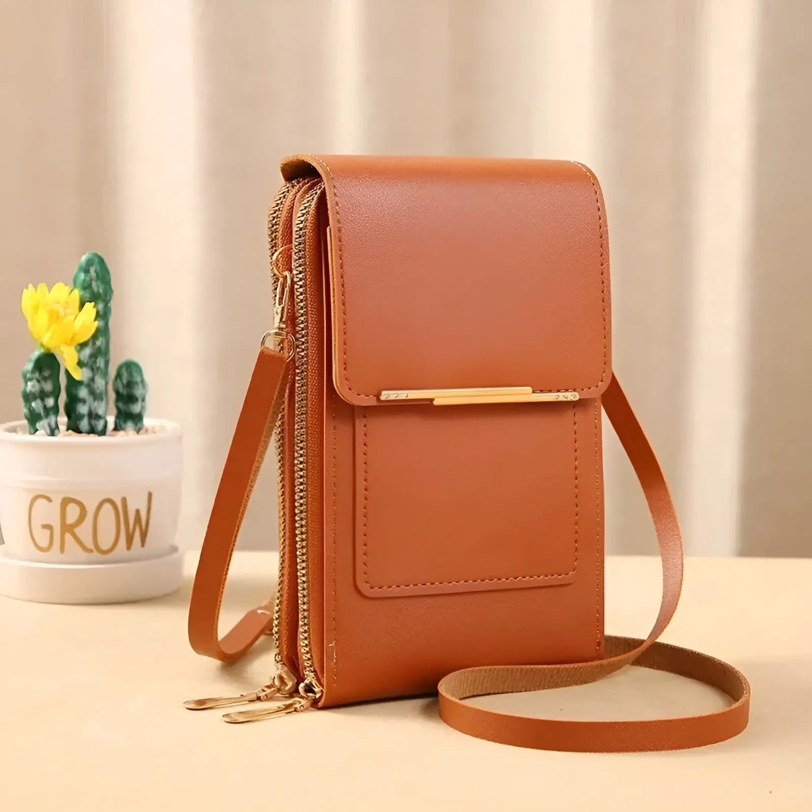 Soft Leather Shoulder Bag with Anti-Theft Protection - SafeTouch-Brown-Nora Luxe