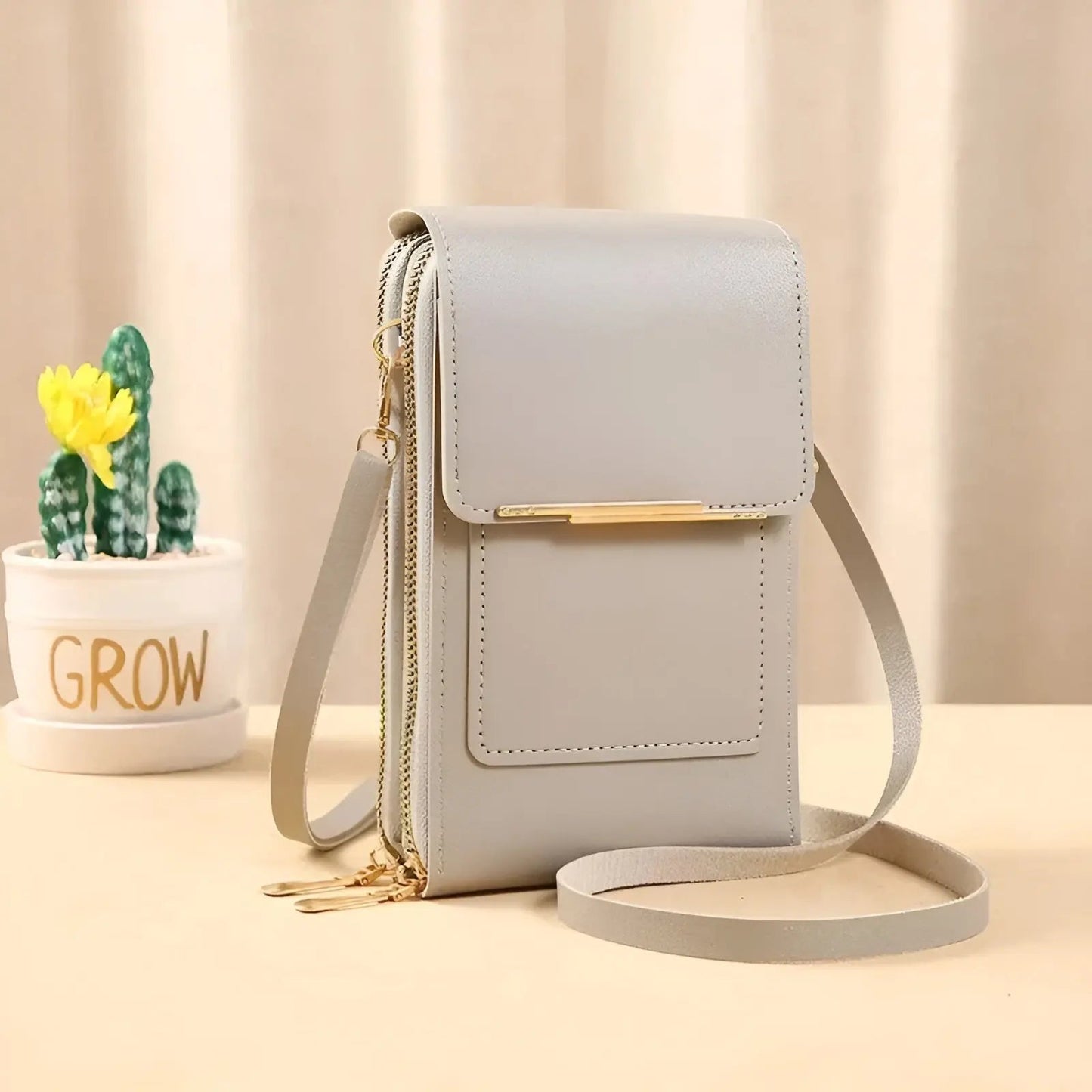 Soft Leather Shoulder Bag with Anti-Theft Protection - SafeTouch-Gray-Nora Luxe