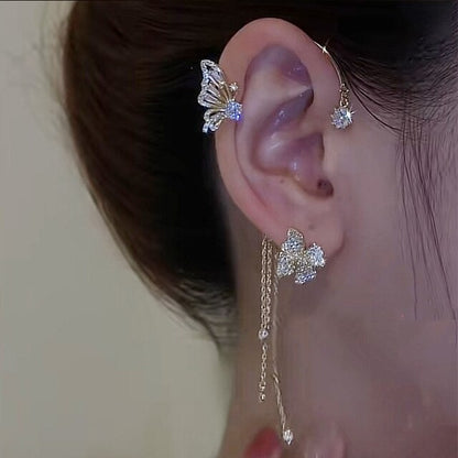 Sparkling Butterfly Ear Cuffs-Silver-Nora Luxe
