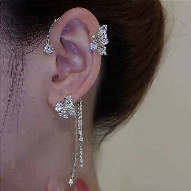 Sparkling Butterfly Ear Cuffs-Silver-Nora Luxe
