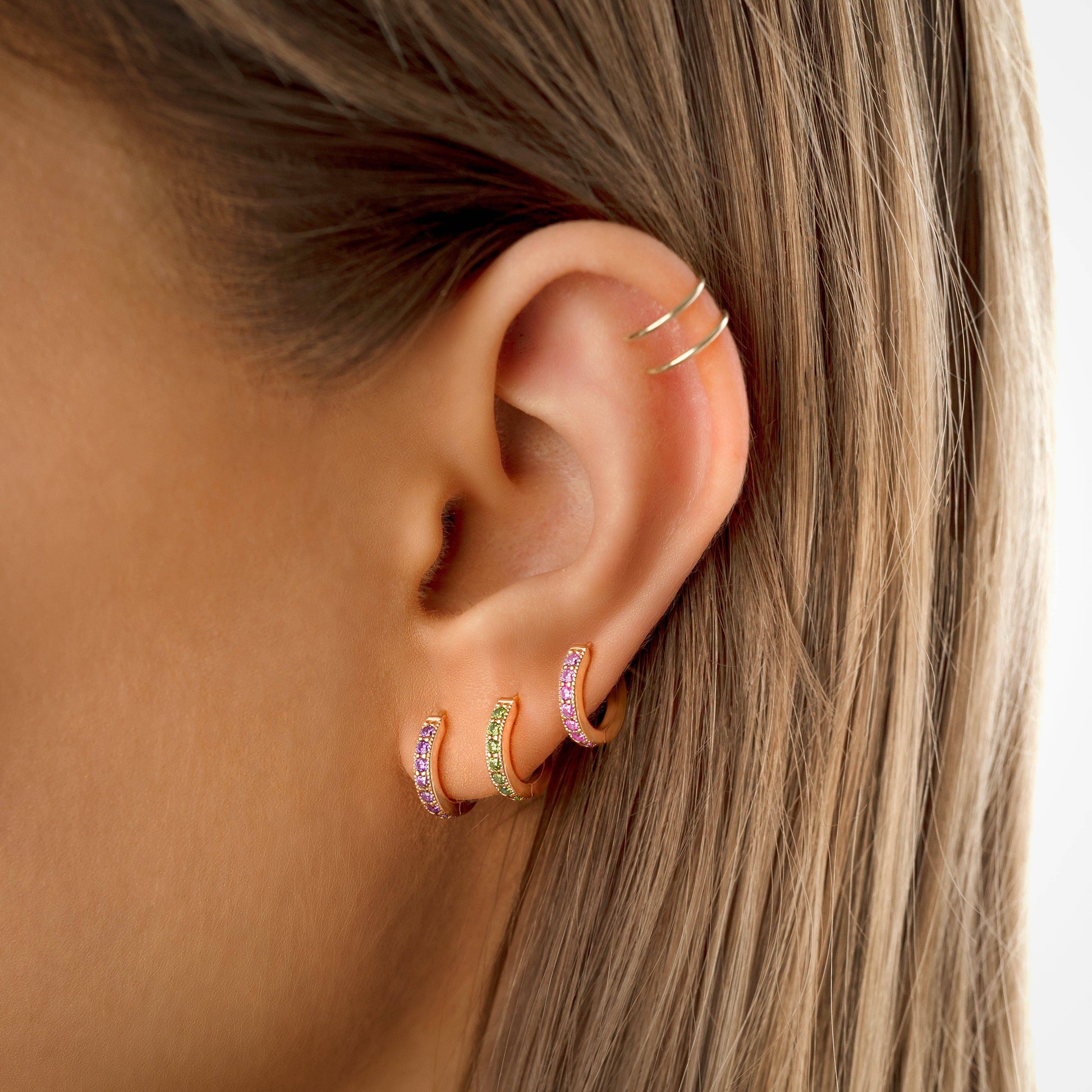 Sparkling Hoop Earrings - Amaranta-Purple-Gold-Nora Luxe