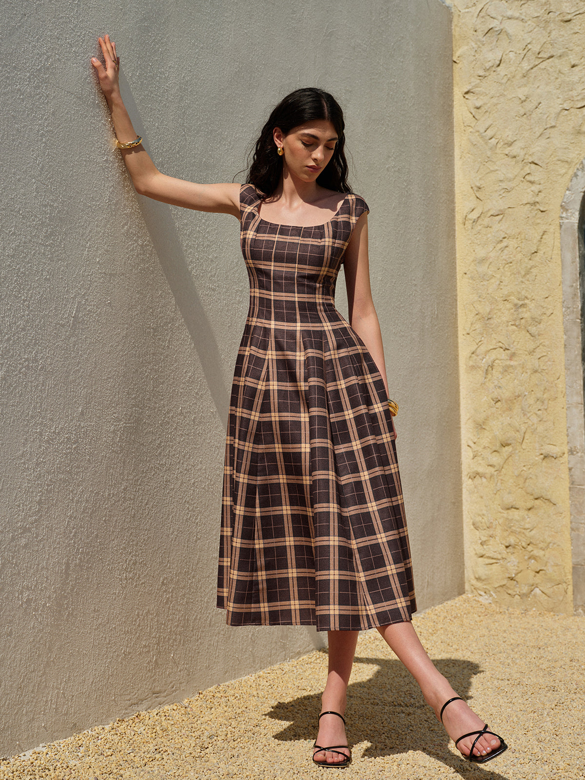 Classic Fit Sleeveless Plaid Summer Dress
