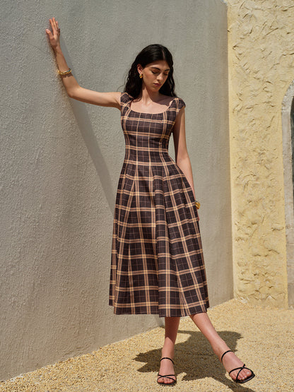 Classic Fit Sleeveless Plaid Summer Dress