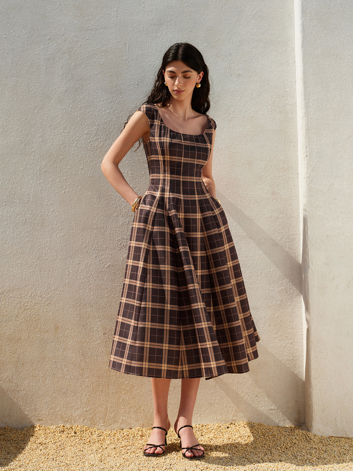 Classic Fit Sleeveless Plaid Summer Dress