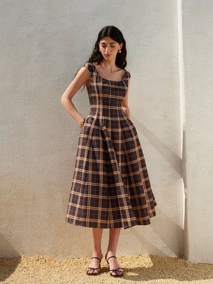 Classic Fit Sleeveless Plaid Summer Dress